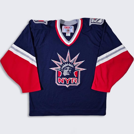New York Rangers Vintage CCM Lady Liberty Hockey Jersey - Made in Canada - NHL Officially Licensed - Size Men's : Large (L) - Free SHIPPING