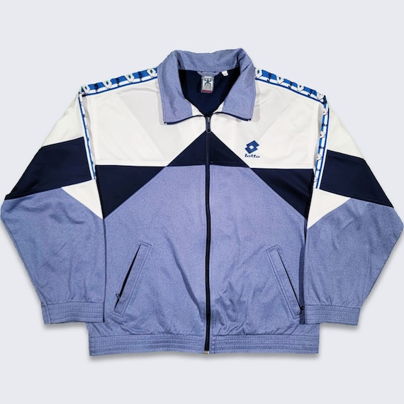 Lotto Vintage 90s Italian Track Sport Jacket - Bluish Gray Light Weight Coat - Zipper Closure - Size Extra Large ( XL ) - FREE SHIPPING