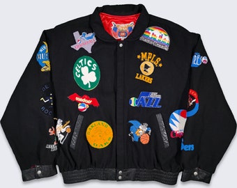 NBA ABA Patches Vintage Jeff Hamilton Basketball Jacket - Chenille Embroidery - Very Rare Collectors Item - Size 6XL - Free Shipping