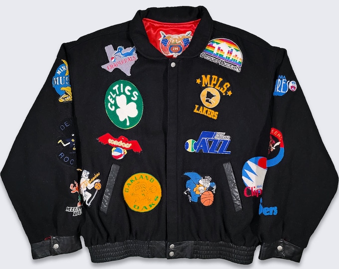 Featured listing image: NBA ABA Patches Vintage Jeff Hamilton Basketball Jacket - Chenille Embroidery - Very Rare Collectors Item - Size 6XL - Free Shipping