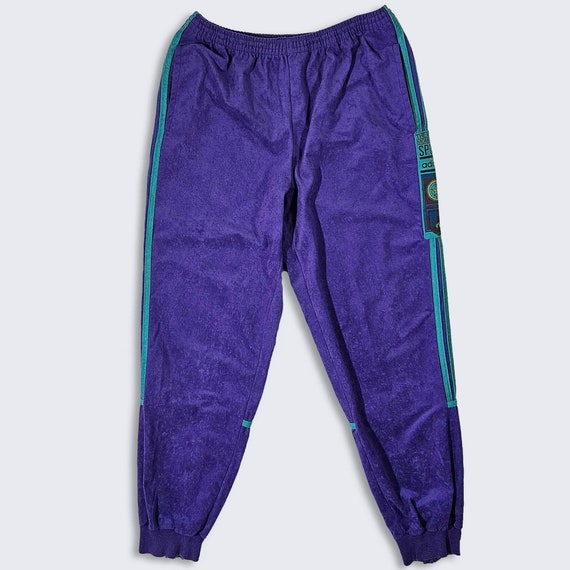 Adidas Vintage 90s Purple Suede Joggers Pants - The Magic Moment of Sport - Purple & Blue Color - Men's Size : Medium ( M ) - FREE SHIPPING
