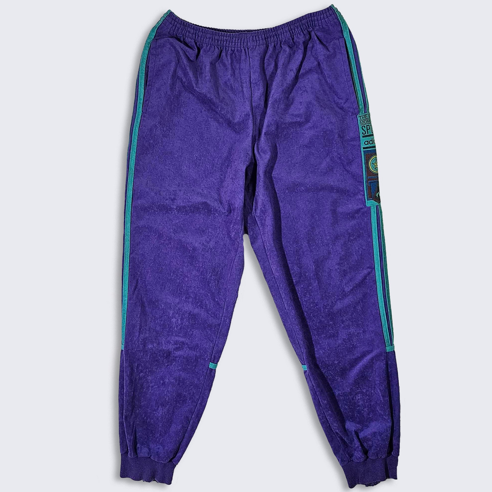 Adidas Vintage 90s Purple Suede Joggers Pants - The Magic Moment of Sport -  Purple & Blue Color - Men's Size : Medium ( M ) - FREE SHIPPING