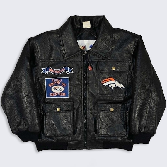 Denver Broncos Vintage 90s Mighty Mac Kids Leather Football Bomber Jacket