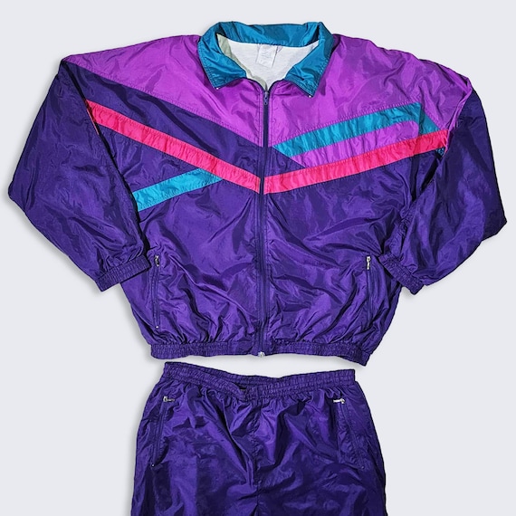 Etirel Vintage 90s Color Block Windbreaker Track Suit - Includes Both Jacket Coat & Joggers Pants - Size Men's : 2XL ( XXL ) - FREE SHIPPING