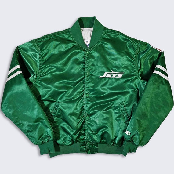 New York Jets Vintage 80s Starter Satin Bomber Jacket - NFL Authentic Pro Line - Green Color Coat - Made in USA - Size : XL - Free Shipping