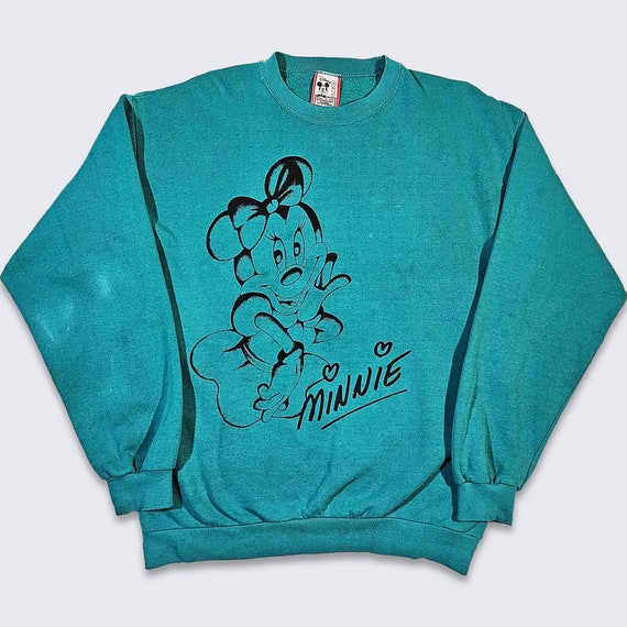 Minnie Mouse Vintage 90s Disney Designs Sweatshirt  - Blue Pullover Sweater - Front Side Graphic - Size Men's Extra Large - FREE SHIPPING