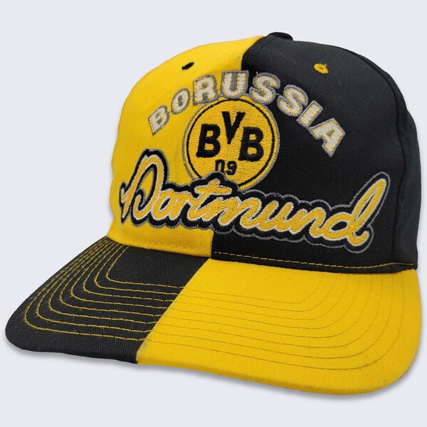 BVB Dortmund Vintage 90s Germany Snapback Hat - Black & Yellow Bundesliga Cap - Green Under Bill - One Size Fits All  - FREE SHIPPING