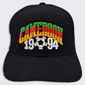 Cameroon Vintage 90s World Cup Soccer Snapback Hat - Black Color Cap - Green Under Bill - Stitched On Logo - One Size - FREE SHIPPING