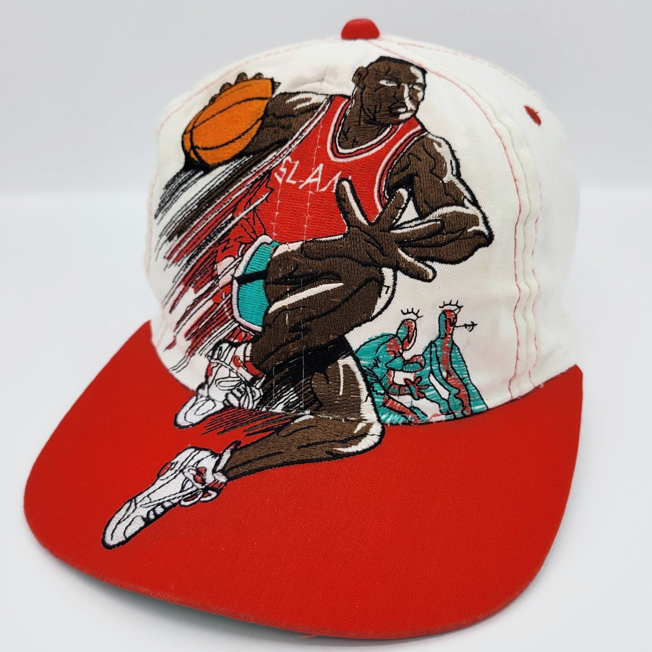 Charlotte Hornets Vintage 90s On Fire Flames Snapback Hat All Over