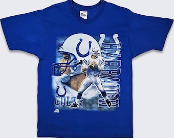 Indianapolis Colts Vintage 90s Jim Harbaugh T-Shirt - NFL Football Pro Player Tee - Made in USA - QB Club - Size Men's L - Free Shipping