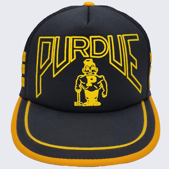 Purdue Boilmakers Vintage 80s 3 Stripes Trucker Snapback Hat - Black & Yellow Color Baseball Style Cap - One Size Fits All - FREE SHIPPING