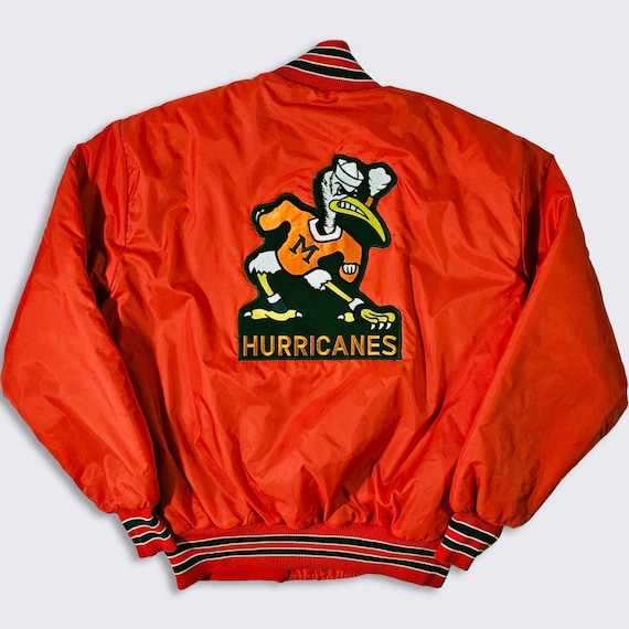Miami Hurricanes Vintage 90s DeLong Bomber Jacket - University Orange Green Varsity Coat - Made in USA - Men's Size : Large  - Free Shipping