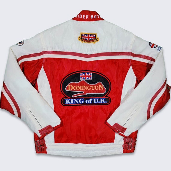 United Kingdom Vintage Donnington Racing Motorcycle Jacket - King of UK - Konai Pistons - Motor Rider - Men's Size : XL - Free SHIPPING