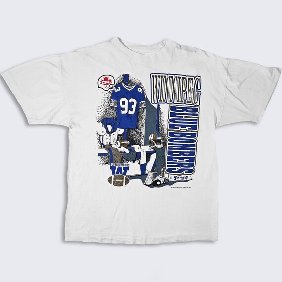 Winnipeg Blue Bombers Vintage 90s Canadian Football T-Shirt - CFL - Single Stitch White Tee - Men's Size : Extra Large (XL) - Free Shipping