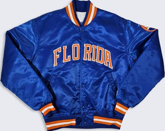 Florida Gators Vintage 80s Starter Satin Bomber Jacket - Made in USA - University College Coat - Size Men's : Medium ( M ) - Free Shipping