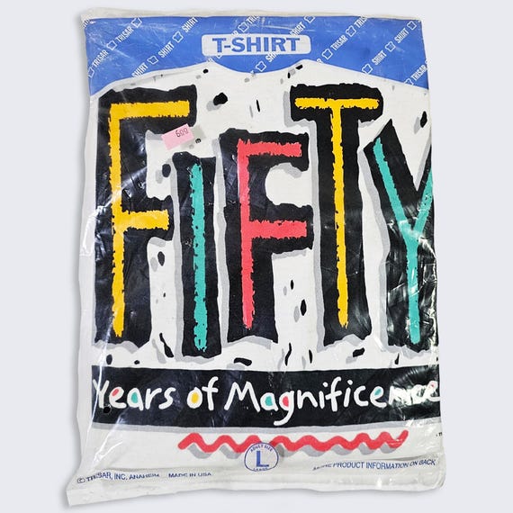 Hanes Vintage 90s Fifty Years of Magnificence T-Shirt - Heavyweight 50/50 - NWT - Birthday Party - Size Men's : Large ( L ) - Free SHIPPING