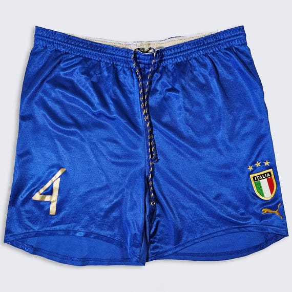 Italy Vintage Y2K Puma Soccer Shorts - Blue Home Kit Uniform Bottoms - Stitched On Logos - Size Men's : Extra Large ( XL ) - FREE SHIPPING
