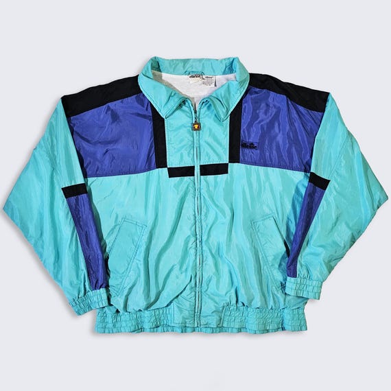 Ellesse Vintage 90s Color Block Windbreaker Jacket - Blue Color Athletic Lightweight Coat - Men's Size : Extra Large ( XL ) - FREE SHIPPING