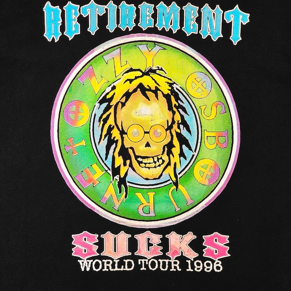 Ozzy Osbourne Vintage 90s Retirement Sucks Tour T-Shirt - Heavy Metal Rock Black Tee - 100 % Cotton - Very Rare - Size XL - FREE SHIPPING