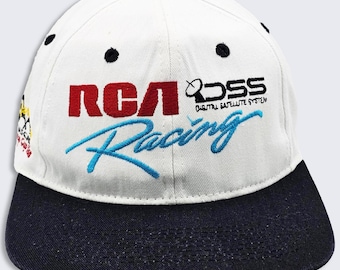 NASCAR Vintage 90s RCA Victor Racing Snapback Hat - Winston Cup - White & Black Color Cap - Green Under Bill - One Size - Free SHIPPING