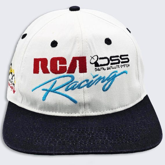 NASCAR Vintage 90s RCA Victor Racing Snapback Hat - Winston Cup - White & Black Color Cap - Green Under Bill - One Size - Free SHIPPING