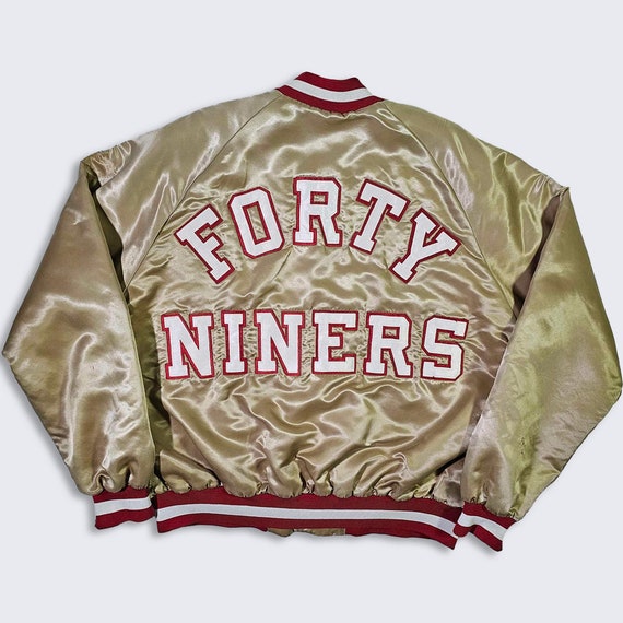 San Francisco 49ers Vintage 80s Chalk Line Satin Bomber Jacket - NFL Football Gold Color Coat - Size Men's Extra Large (XL) - Free Shipping