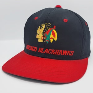 Chicago Blackhawks Vintage 90s G Cap Snapback Hat- NHL Hockey Black Red Hat - Stitched On Logos - Green Under Bill - One Size -FREE SHIPPING