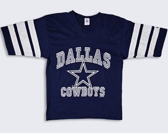 Dallas Cowboys Vintage 90s Logo 7 Striped T-Shirt - NFL Football Navy Blue Single Stitch Tee - Size Men's : Large ( L ) - FREE Shipping