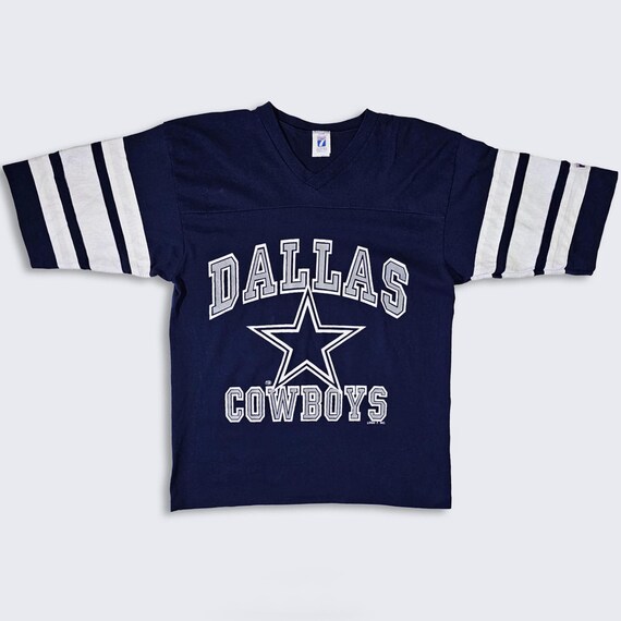 Dallas Cowboys Vintage 90s Logo 7 Striped T-Shirt - NFL Football Navy Blue Single Stitch Tee - Size Men's : Large ( L ) - FREE Shipping