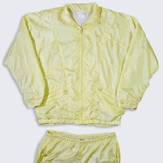 Guerrier Vintage 90s Yellow Windbreaker Track Suit - Jacket & Jogger Pants Included - Size Men's : Medium ( M ) - FREE SHIPPING