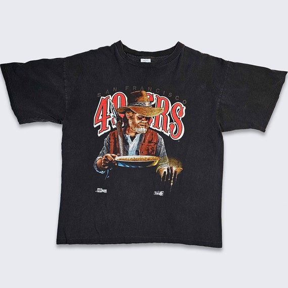 San Francisco 49ers Vintage 90s Miner T-Shirt - Dave Gardner Art - Single Stitch Salem Black Tee - Made in USA - Very Rare XL  Free Shipping
