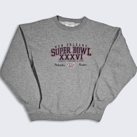 Super Bowl XXXVI Vintage Y2K Logo Athletic Sweatshirt - New England Patriots vs St Louis Rams - Embroidered - Men's Large - FREE Shipping