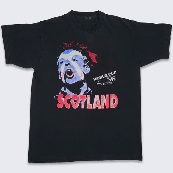 Scotland Vintage 90s World Cup Soccer T-Shirt - 1998 France Games - Black Tee - Very Rare Collectors Item - Size Fits M or S - Free Shipping