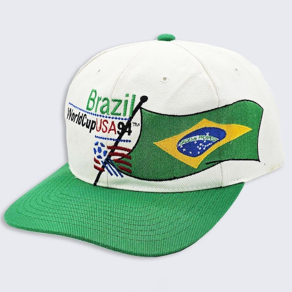 Brazil Vintage 90s World Cup Soccer Apex One Snapback Hat - 1994 USA Championship - Stitched On Logos - One Size Fits All - FREE SHIPPING