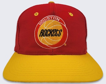 Houston Rockets Vintage 90s Top of the World Snapback Hat - NBA Red & Yellow Cap - Green Under Bill - One Size Fits All - FREE SHIPPING