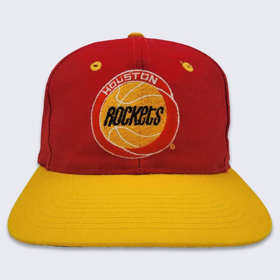 Houston Rockets Vintage 90s Top of the World Snapback Hat - NBA Red & Yellow Cap - Green Under Bill - One Size Fits All - FREE SHIPPING