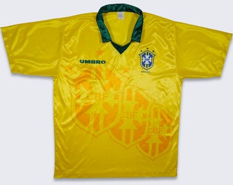 Brazil Brasil Vintage 90s Umbro Soccer Jersey Yellow & Green