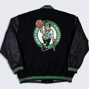 Boston Celtics Vintage Y2K Jeff Hamilton Reversible Jacket - Black Coat - Leather Sleeves - Wool Blend - Size Men's : 5XL - Free Shipping