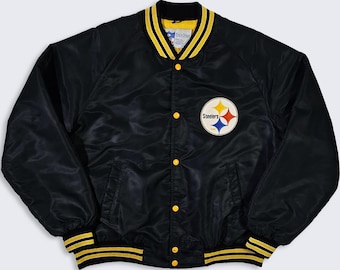 Pittsburgh Steelers Vintage 70s Stahl Urban Satin Bomber Jacket - Black & Yellow Color NFL Coat - Men's : Extra Large ( XL ) - FREE Shipping