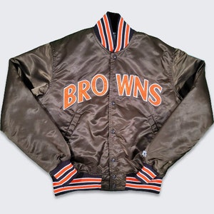 Cleveland Browns Vintage 80s Starter Satin Bomber Jacket - NFL Football Brown & Orange Color Coat - Men's Size: Medium ( M ) - Free Shipping