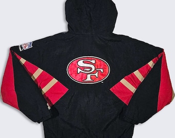 San Francisco 49ers Vintage 90s Starter Puffer Jacket - Authentic NFL Pro Line - Black & Red Color Coat - YOUTH Size : XL - Free Shipping