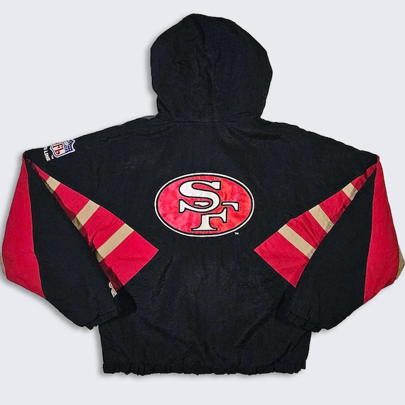 San Francisco 49ers Vintage 90s Starter Puffer Jacket - Authentic NFL Pro Line - Black & Red Color Coat - YOUTH Size : XL - Free Shipping
