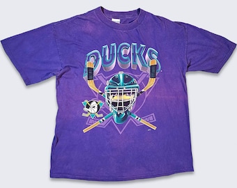 Anaheim Mighty Ducks Vintage 90s True Fan T-Shirt - NHL Hockey Purple Tee - Helmet Design -  Size Men's XL - Free Shipping