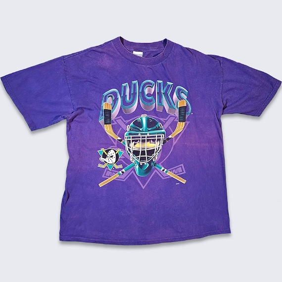Anaheim Mighty Ducks Vintage 90s True Fan T-Shirt - NHL Hockey Purple Tee - Helmet Design -  Size Men's XL - Free Shipping