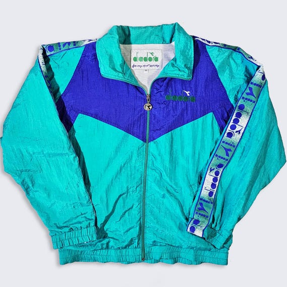 Diadora Vintage 90s Color Block Windbreaker Track Jacket - Italy - Stitched on Logo - Zipper Closure - Men's : Medium ( M ) - FREE SHIPPING