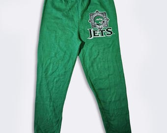 New York Jets Vintage 90s Logo 7 Sweat Pants Joggers - Green Heavy Weight Bottoms - Made in USA - Men's Size : Large ( L ) - Free Shipping