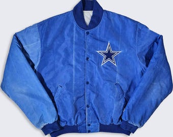 Dallas Cowboys Vintage 80s Starter Bomber Varsity Jacket - Blue Color Coat - Stitched On Logo - Men's Size : Large ( L ) - FREE SHIPPING