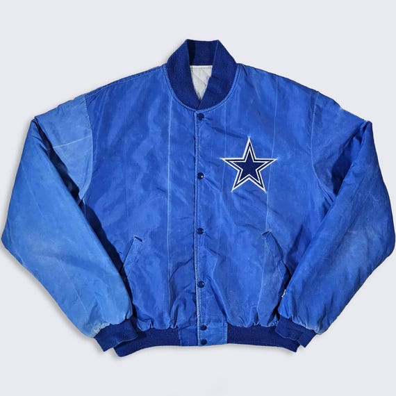 Dallas Cowboys Vintage 80s Starter Bomber Varsity Jacket - Blue Color Coat - Stitched On Logo - Men's Size : Large ( L ) - FREE SHIPPING
