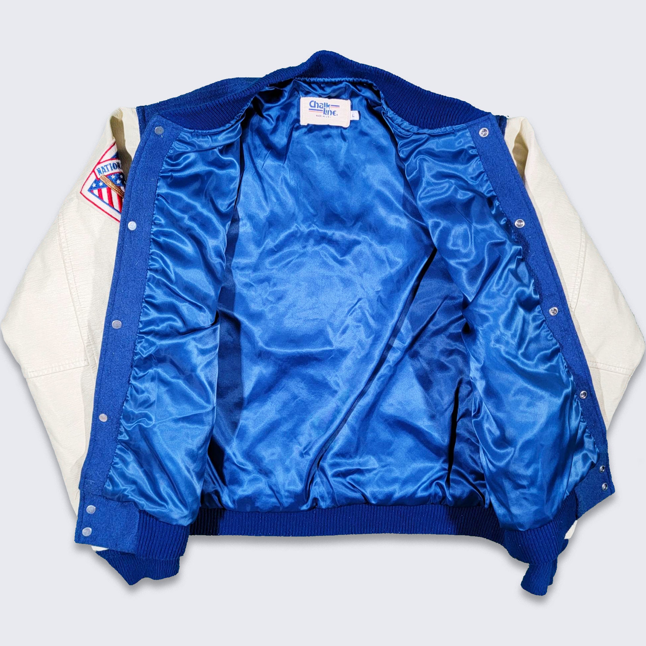 Vintage 80s Los Angeles LA Rams Chalk Line Satin Bomber Jacket