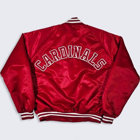 St Louis Cardinals Vintage 80s Chalk Line Satin Bomber Jacket - Red Color Coat - Stitched On Logos - Men's Size: Large ( L ) - FREE Shipping